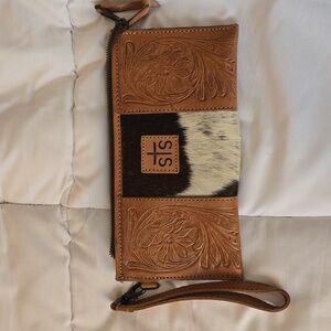 STS Brown and White Leather Wristlet